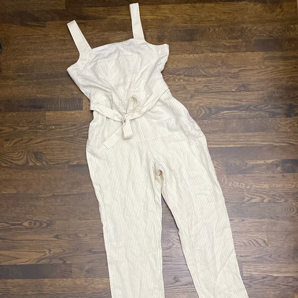 & Another Stories cream colored overalls
